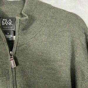 Jos A‎ Bank Travelers Sweater Mens XL Olive Green Merino Wool 1/4 Zip Mock Neck